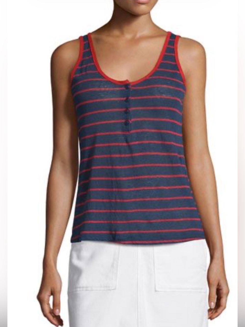 FRAME Denim Le Nautical Navy Red Stripe Henley Tank Top Size Small